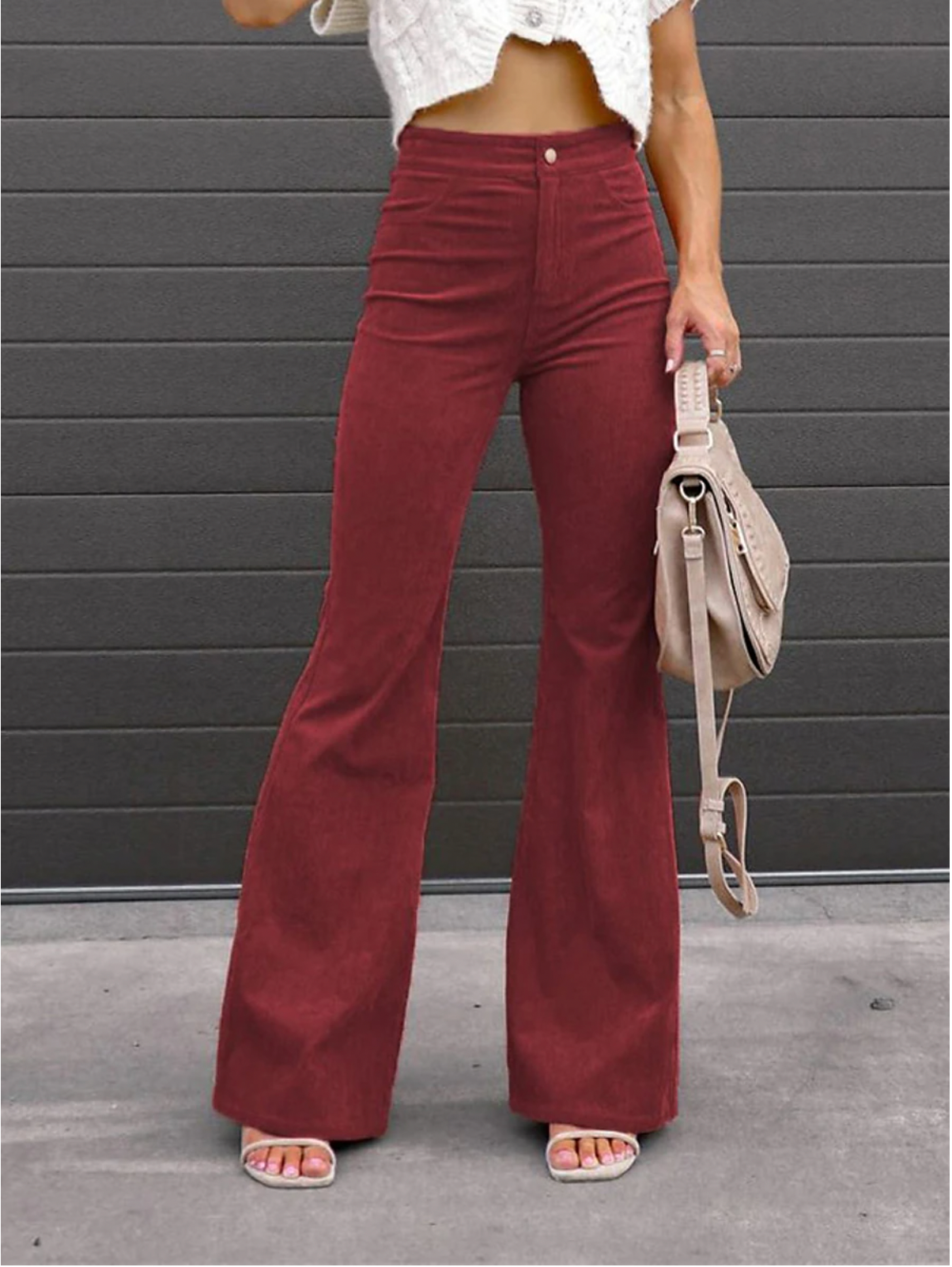 Pantaloni svasati in velluto a coste retrò da donna - Comfort quotidiano