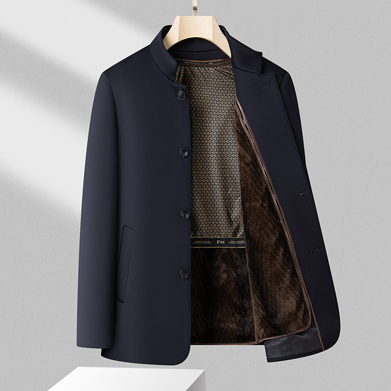 Herrejakke i uldblanding i mellemlang længde – Sort kvalitetsfrakke med aftagelig dunforing