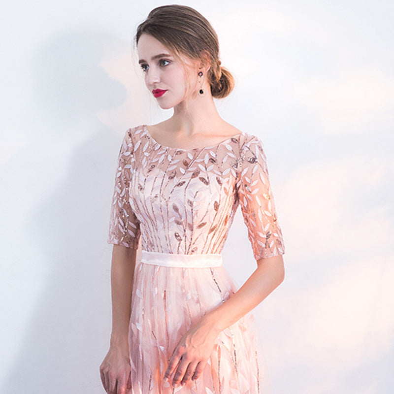 Abito pizzo Elegante Morbido Leggero Girocollo Maniche a Metà Donna – Casual Comodo Moda Primavera Estate