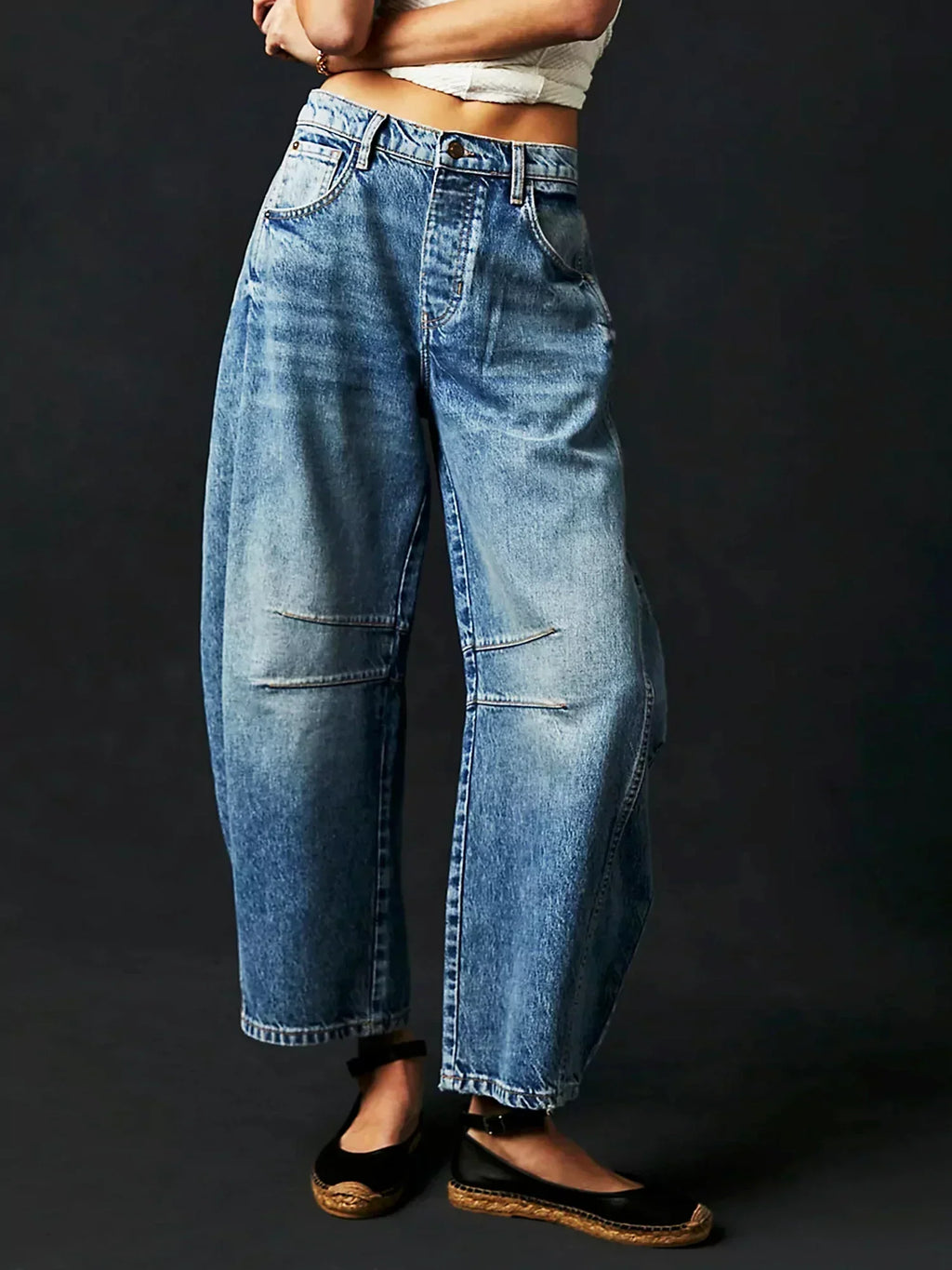 Jeans a vita alta alla moda da donna - Pantaloni in denim unici con gamba larga