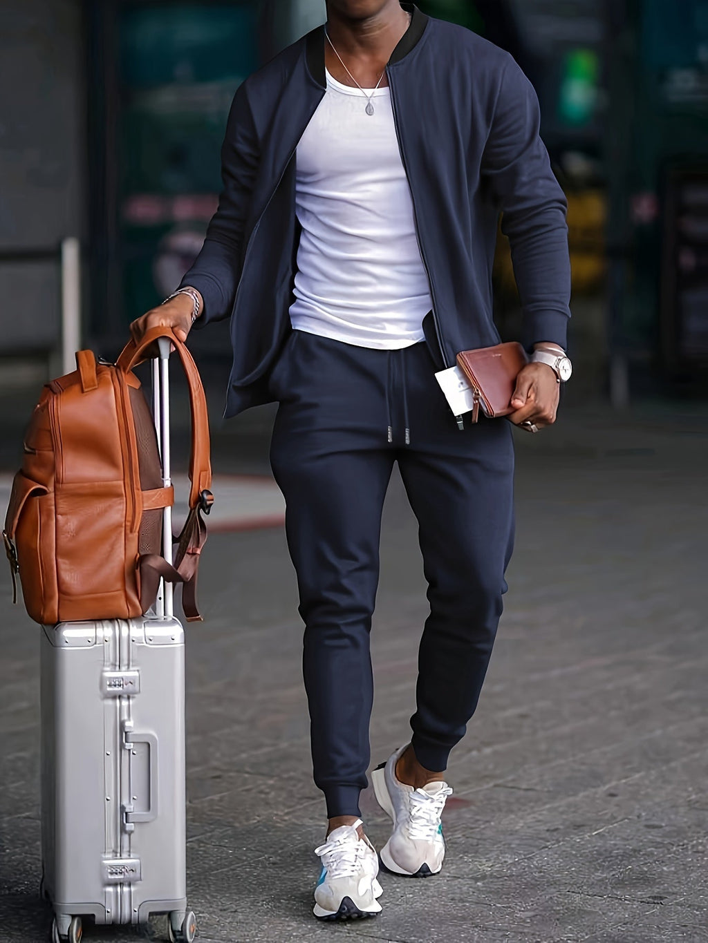 Tuta sportiva elegante da uomo - Giacca con cerniera e pantaloni jogger regolabili