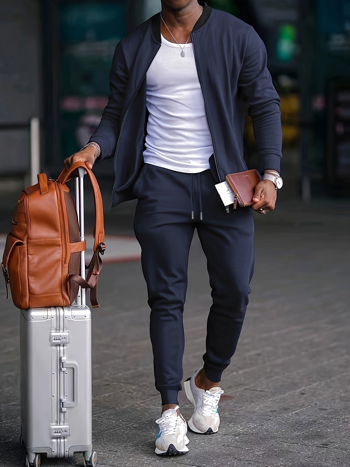 Tuta sportiva elegante da uomo - Giacca con cerniera e pantaloni jogger regolabili