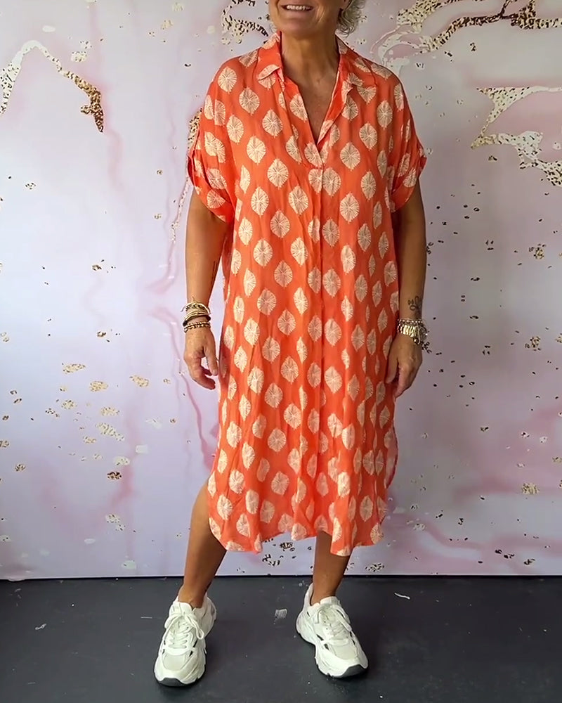Abito midi casual in lino da donna - Abito estivo leggero con scollo a V