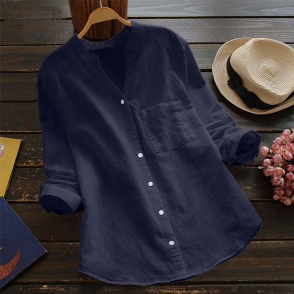 Camicia Donna Bianca Scollo A V – Cotone, Maniche Lunghe
