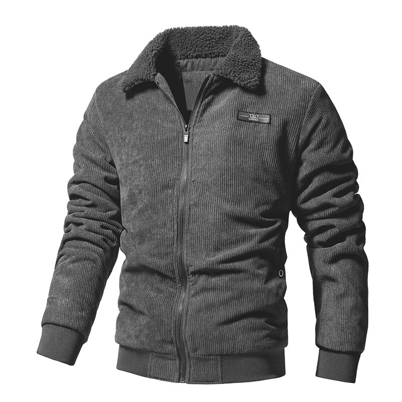 Giacca invernale trapuntata a coste premium da uomo - Collo in caldo sherpa