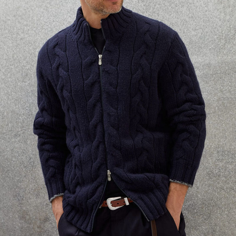 Maglione elegante da uomo in maglia a trecce - Pullover con collo alto e cerniera