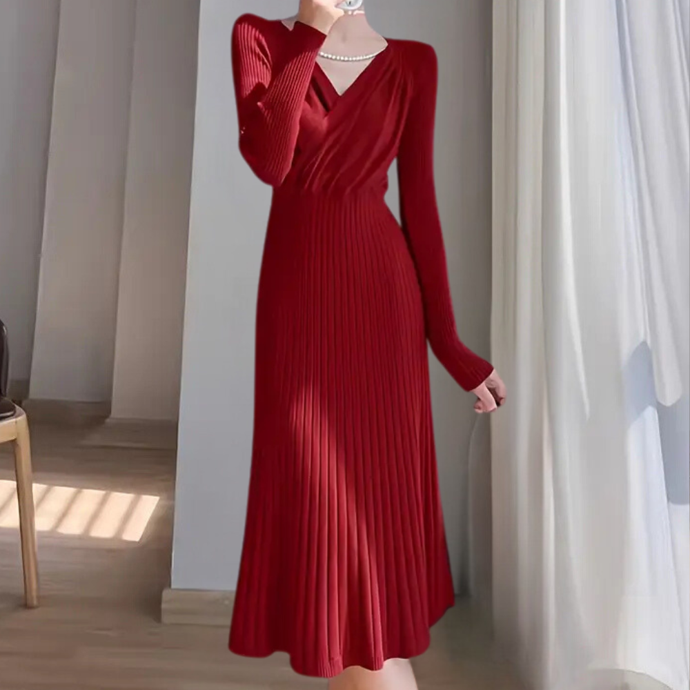 Abito midi donna sottile, elegante e lavorato a maglia