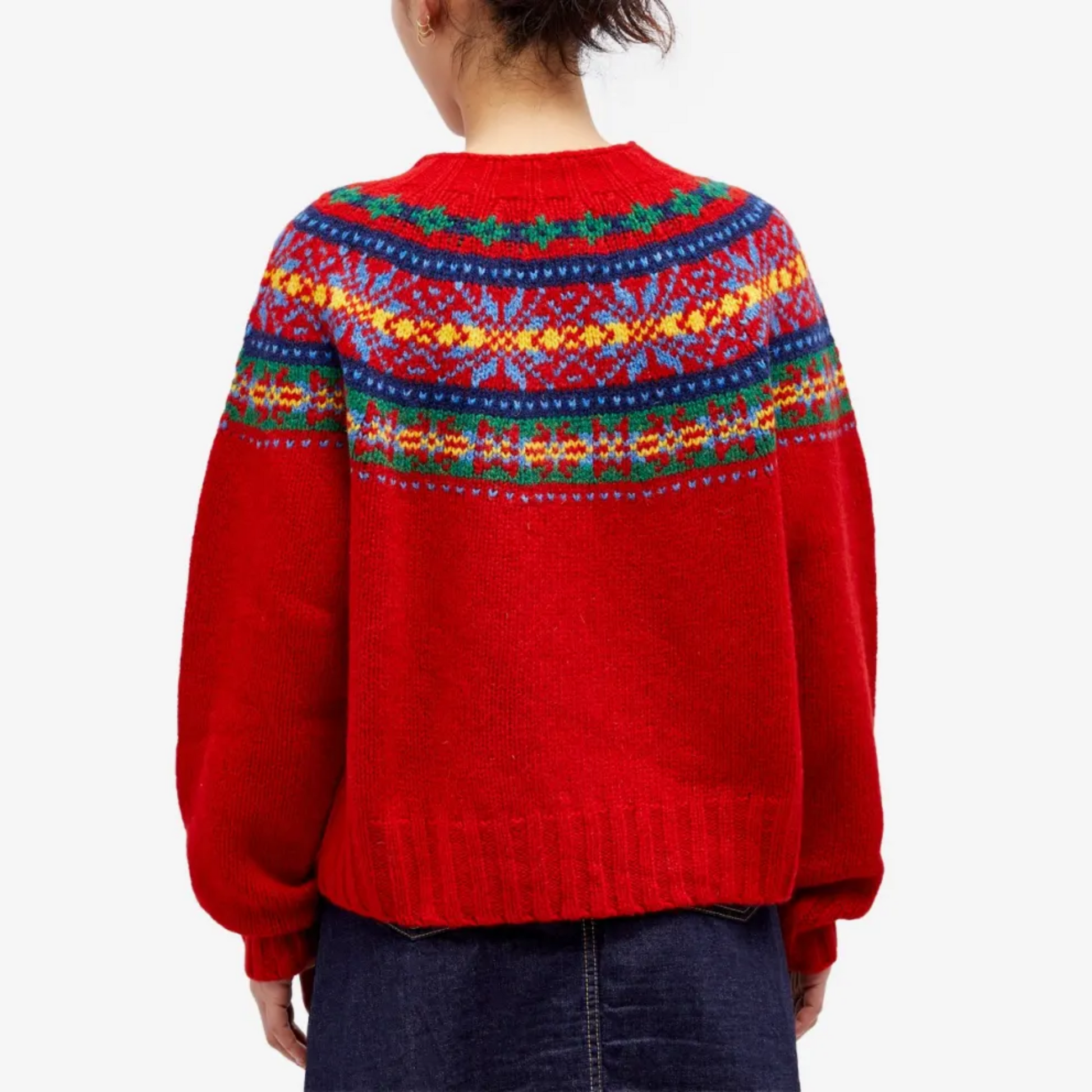 Maglione Fair Isle rosso vintage da donna - Comodo maglione spesso