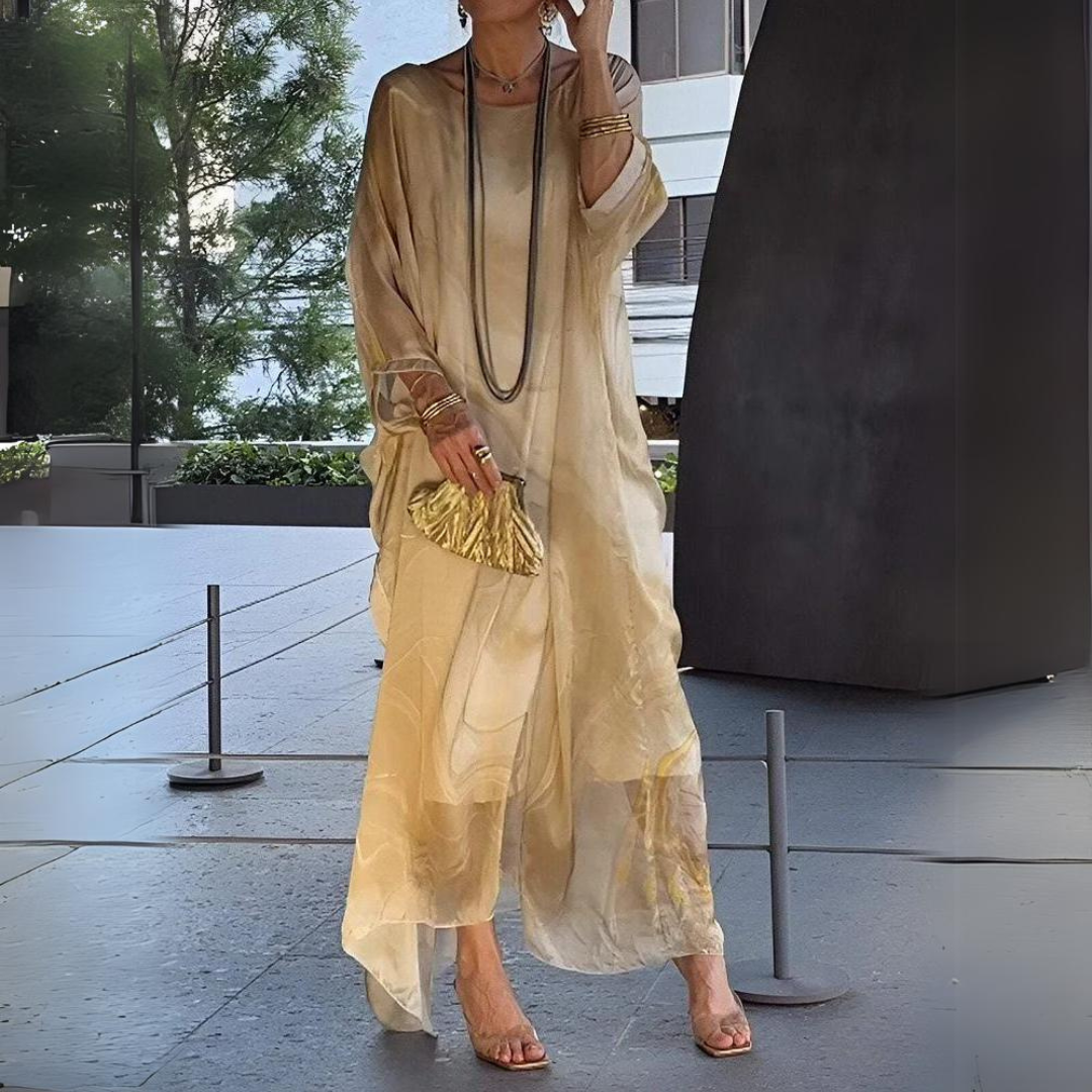 Elegante abito in seta e chiffon per donna