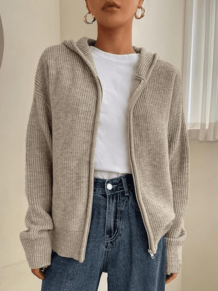 Felpa con cappuccio e cerniera in maglia da donna