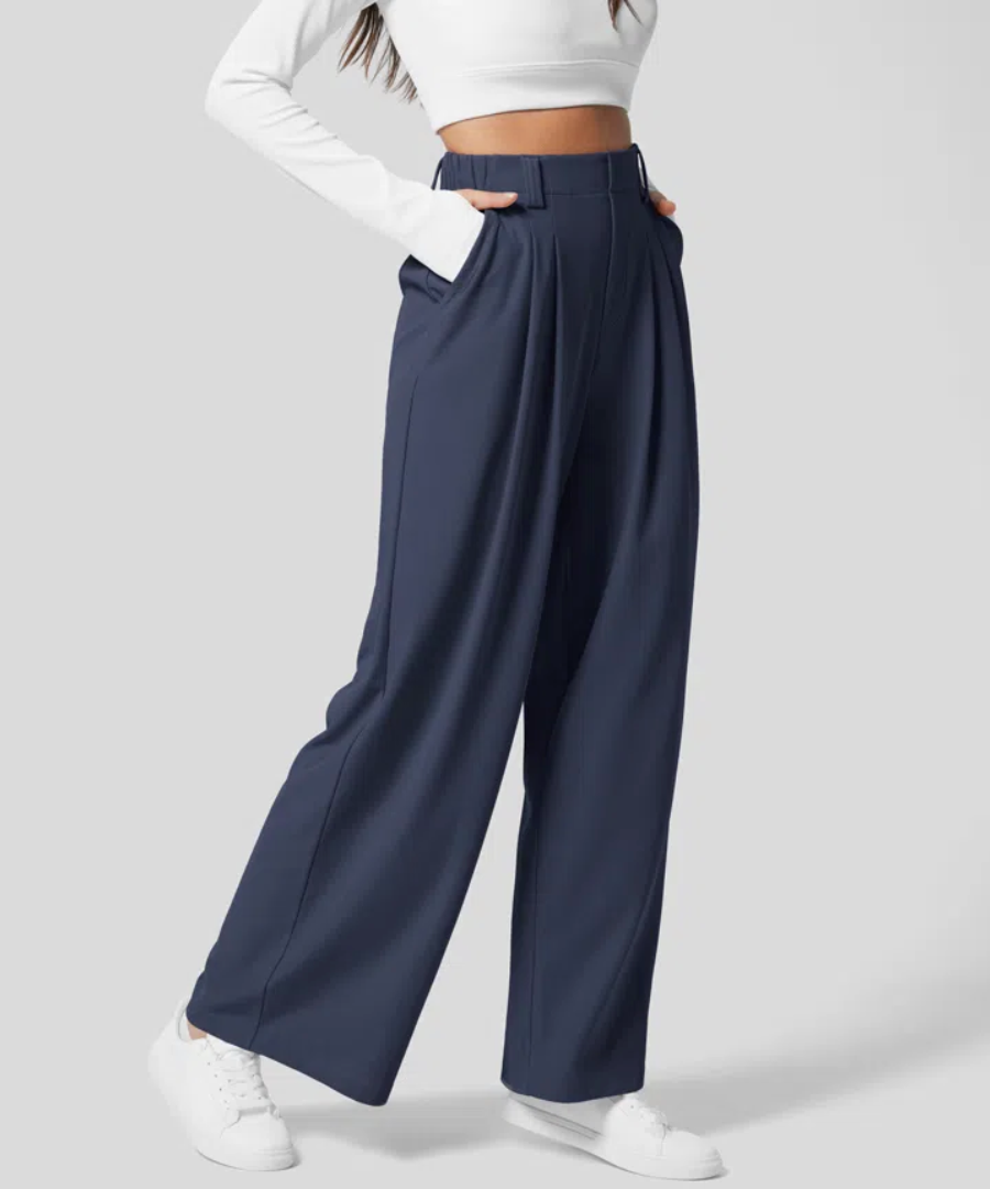 Pantaloni elastici eleganti a vita alta da donna