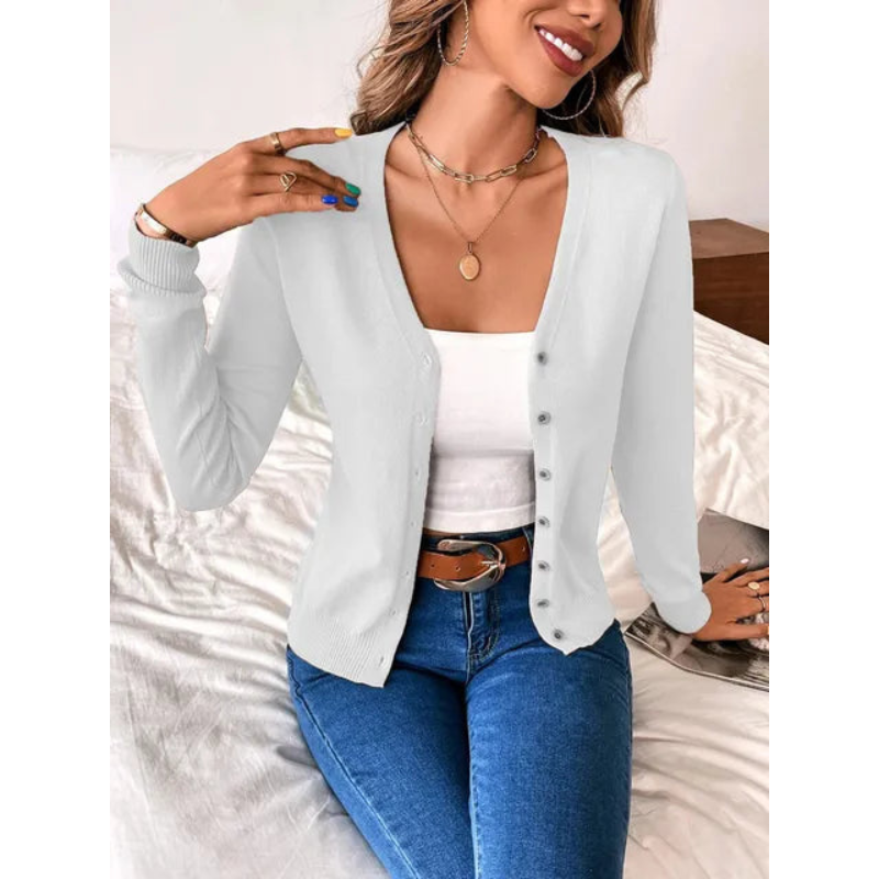 Cardigan elegante aderente con scollo a V da donna - Maglieria con bottoni