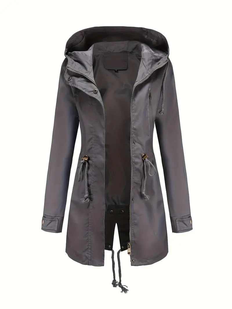 Trench impermeabile a maniche lunghe da donna | Con cappuccio