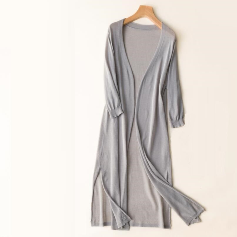 Cardigan lungo aperto leggero da donna con maniche a 3/4
