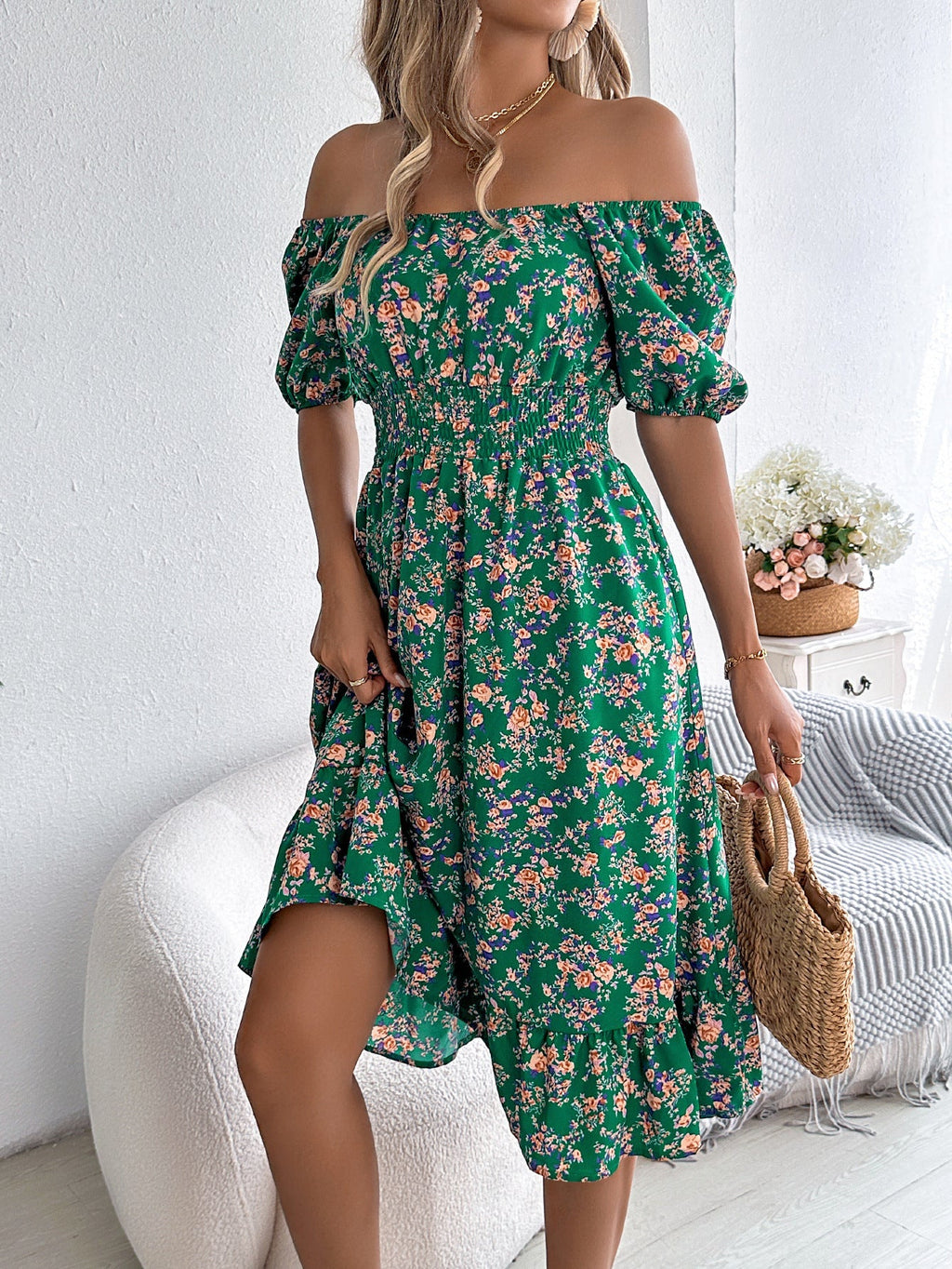 Abito estivo midi floreale casual ed elegante da donna - Elegante, lusinghiero