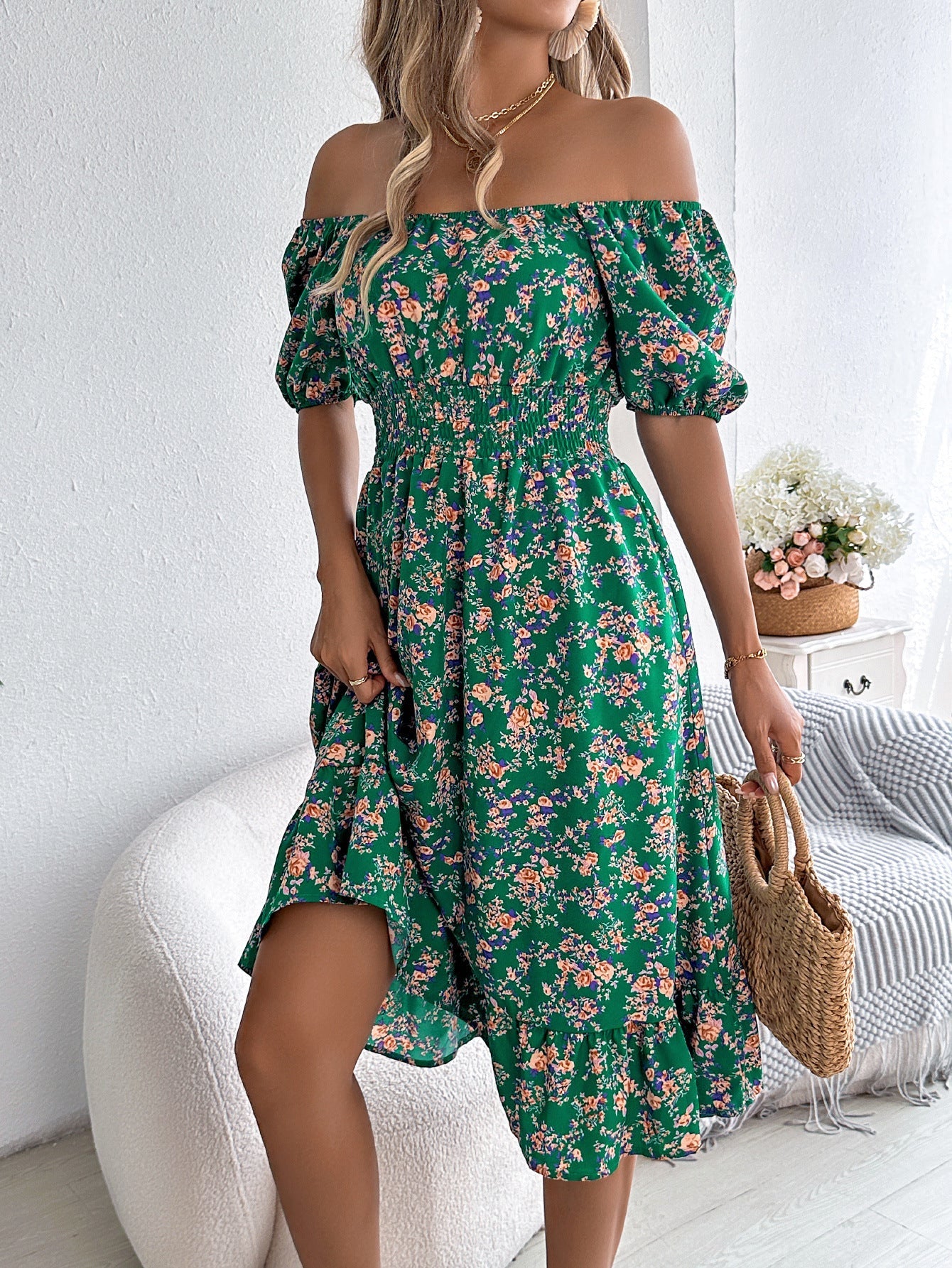 Abito estivo midi floreale casual ed elegante da donna - Elegante, lusinghiero
