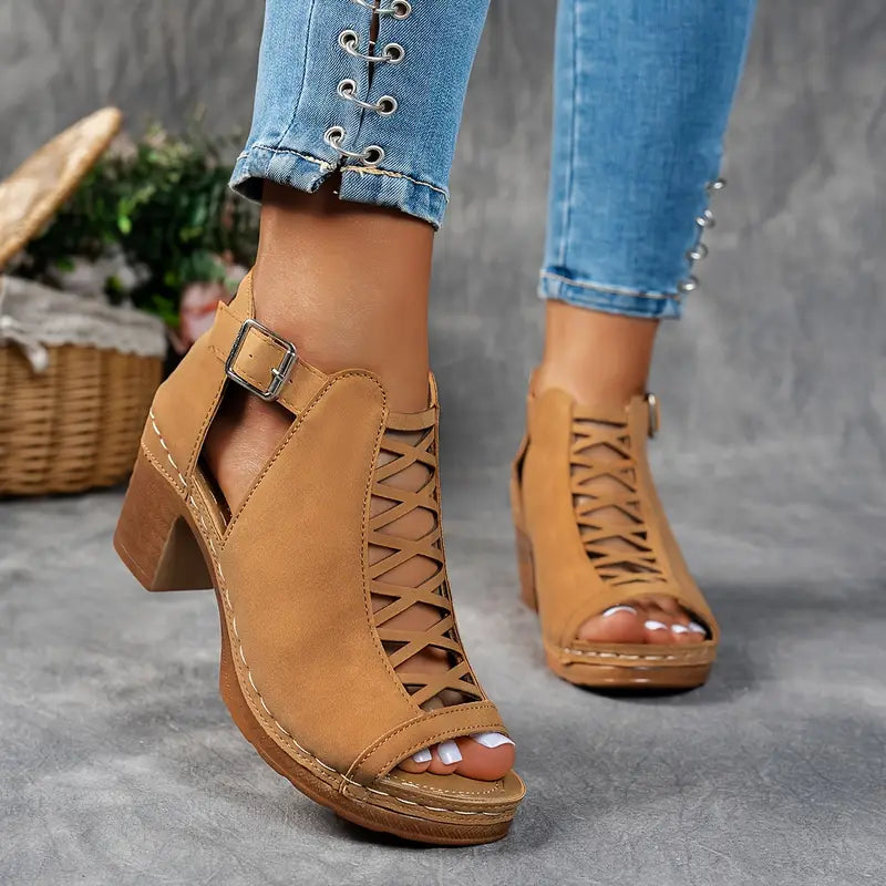 Sandali eleganti con punta aperta e fibbia da donna - Scarpe estive leggere, comode e di alta qualità