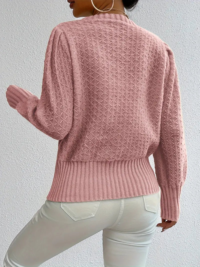 Maglione lavorato a maglia - pullover elegante da donna con maniche a sbuffo