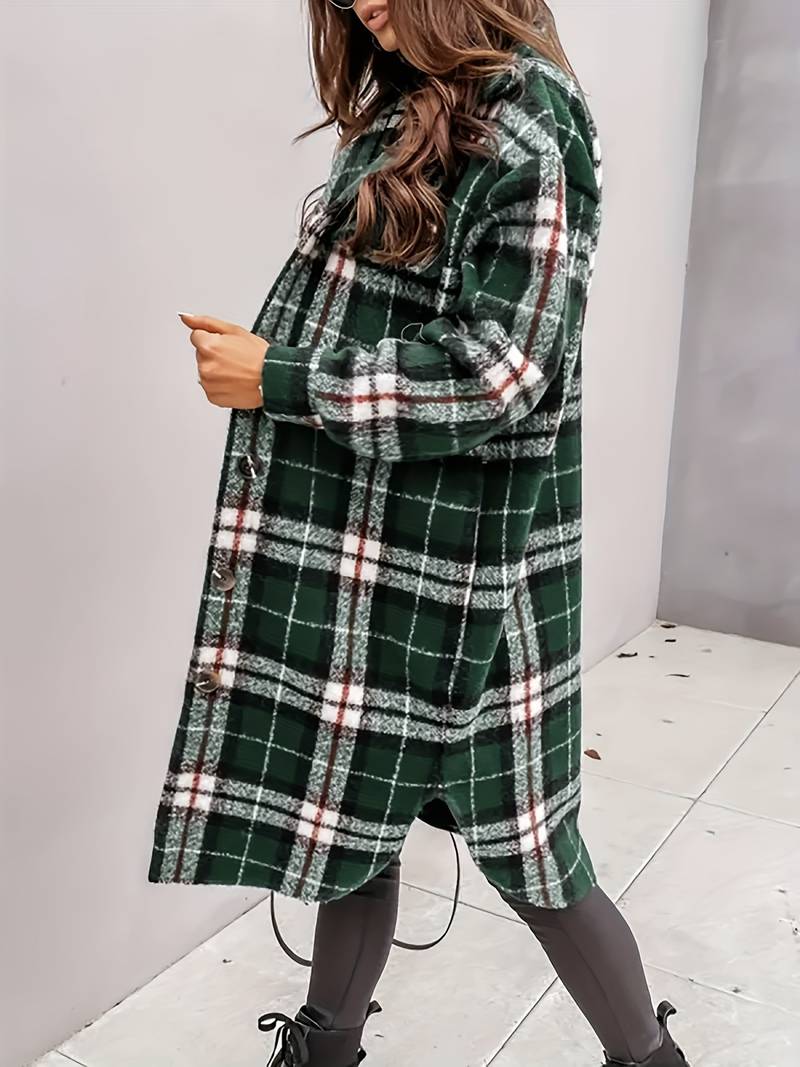 Cappotto Lungo Elegante Premium a Quadri da Donna – Capospalla Trendy e Confortevole