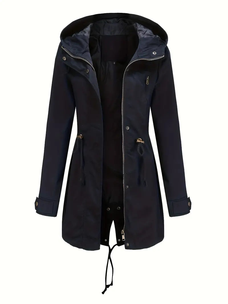 Trench impermeabile a maniche lunghe da donna | Con cappuccio