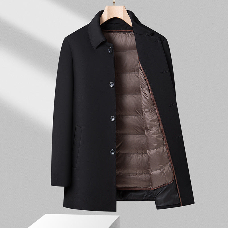 Herrejakke i uldblanding i mellemlang længde – Sort kvalitetsfrakke med aftagelig dunforing