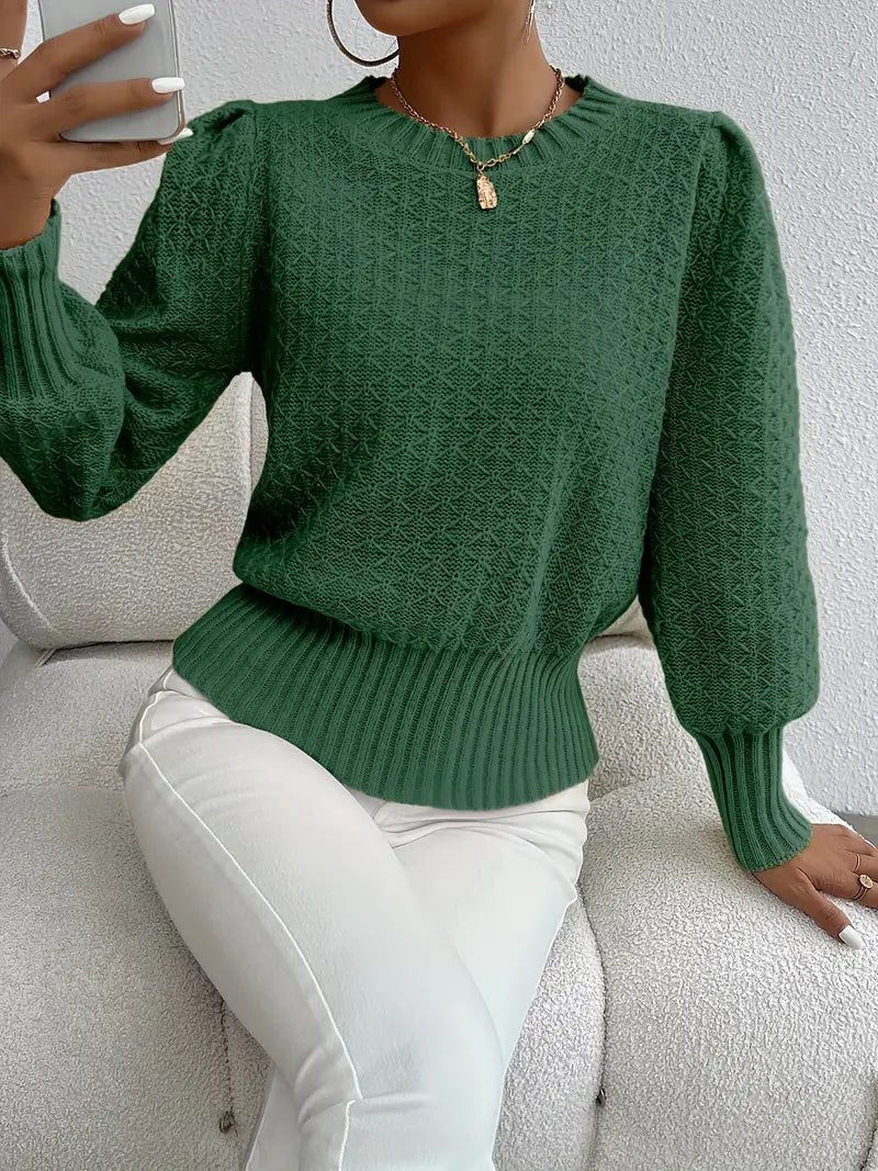 Maglione lavorato a maglia - pullover elegante da donna con maniche a sbuffo