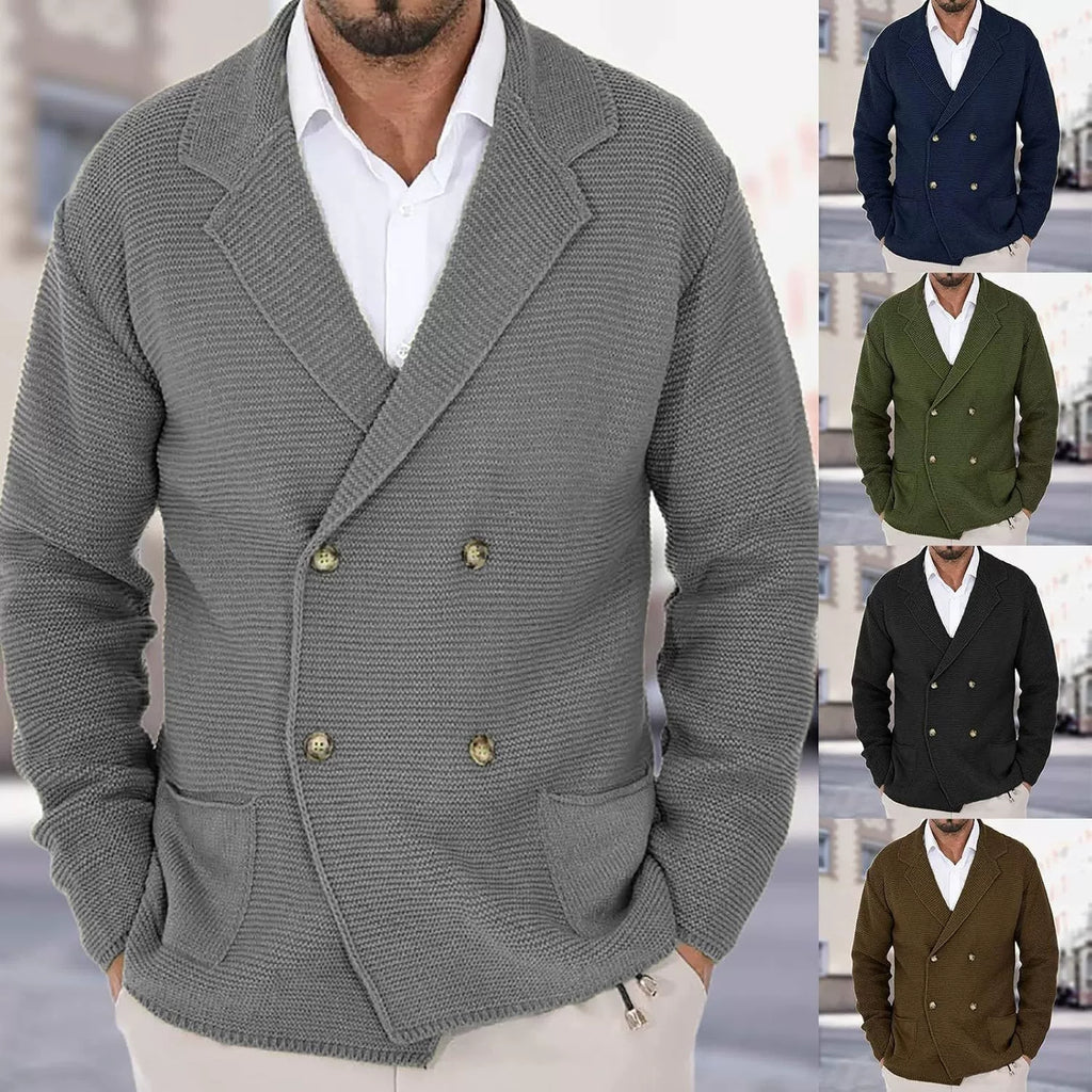 Cardigan da uomo con colletto rovesciato – Maglione aderente doppiopetto leggero in maglia