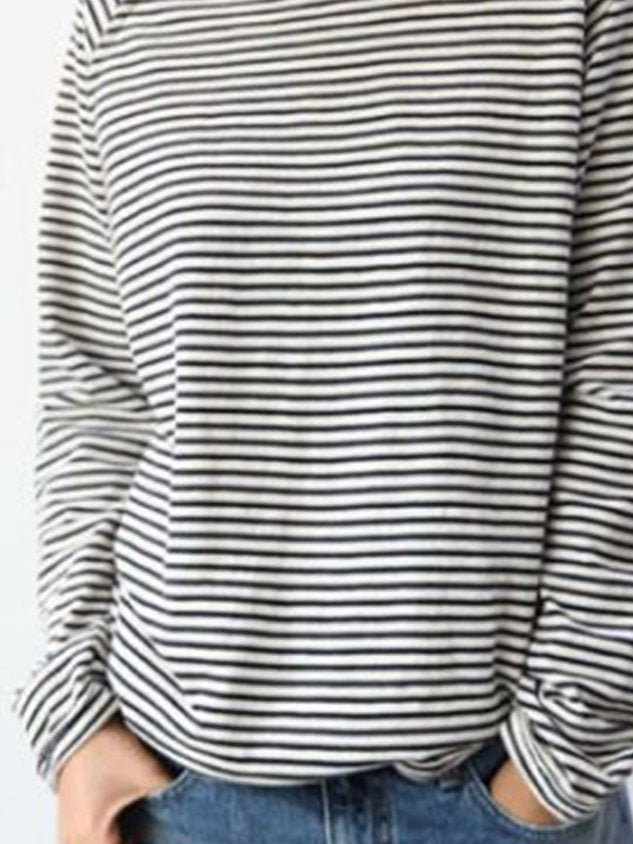 T-shirt a maniche lunghe a righe da donna - Top casual e comodo per tutti i giorni