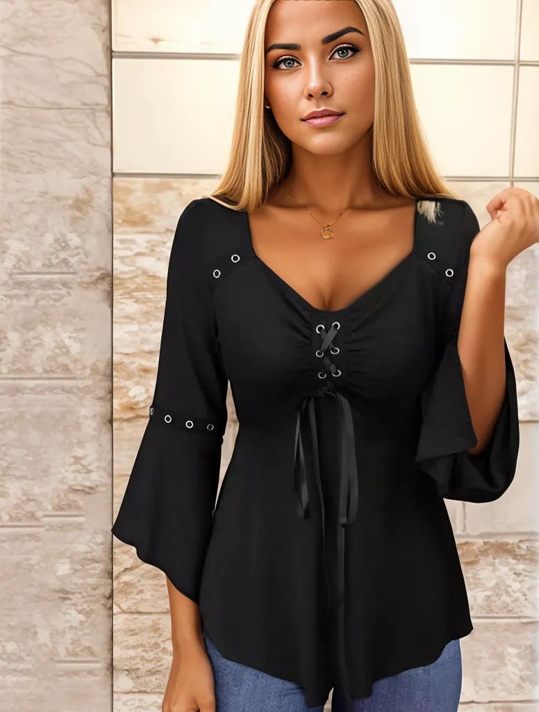 Camicetta da donna con maniche lunghe e scollo a V
