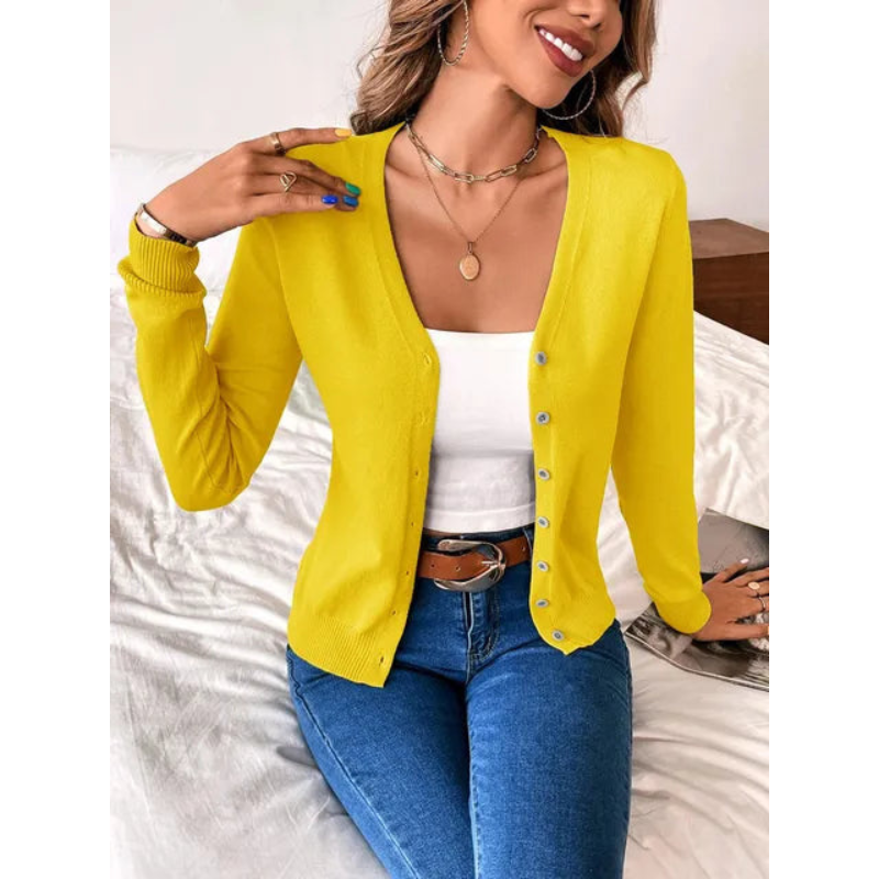 Cardigan elegante aderente con scollo a V da donna - Maglieria con bottoni