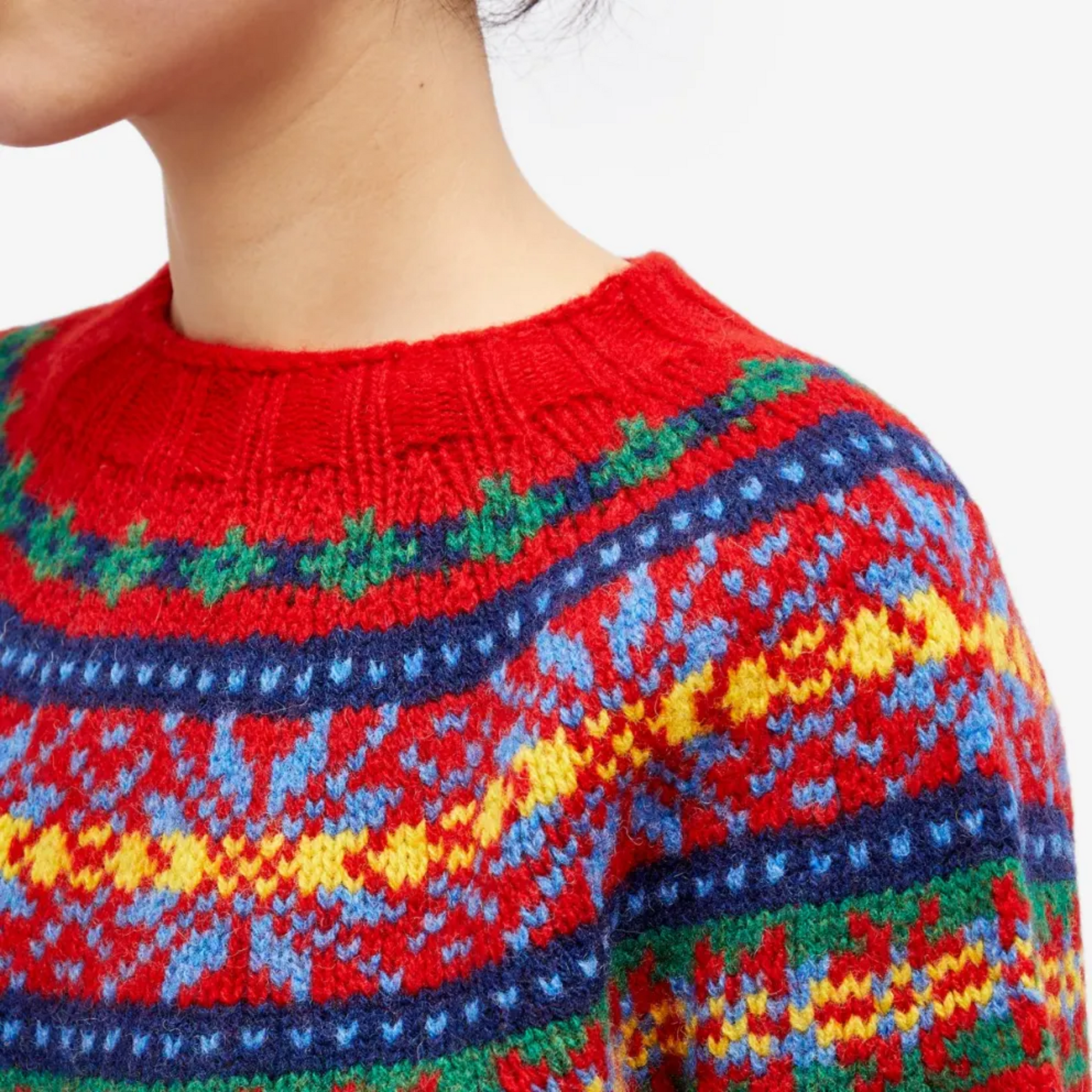 Maglione Fair Isle rosso vintage da donna - Comodo maglione spesso