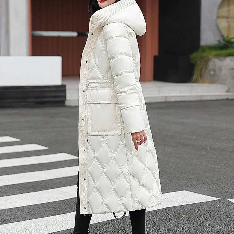 Cappotto invernale lungo trapuntato a trapezio da donna - Comodo piumino con cerniera