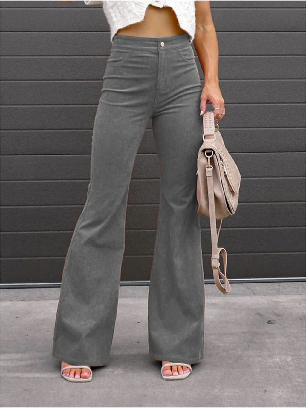 Pantaloni svasati in velluto a coste retrò da donna - Comfort quotidiano