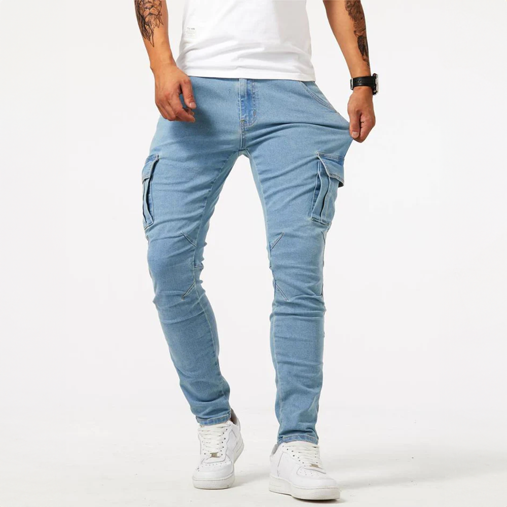 Jeans cargo elasticizzati da uomo – Pantaloni in denim casual slim fit