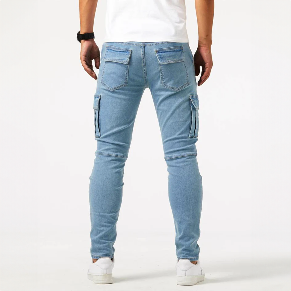 Jeans cargo elasticizzati da uomo – Pantaloni in denim casual slim fit