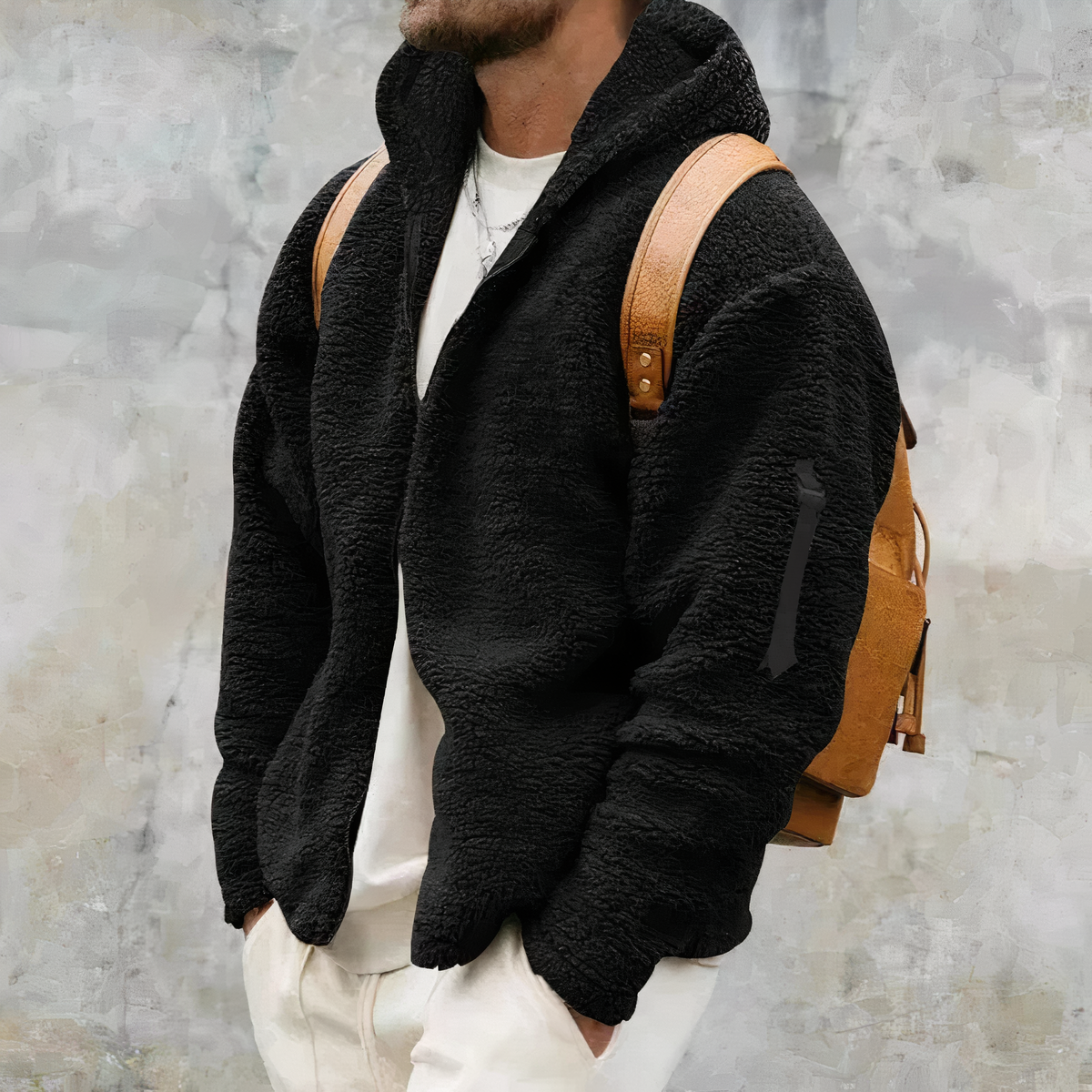 Giacca con cappuccio in sherpa da uomo - Cappotto invernale spesso con cerniera