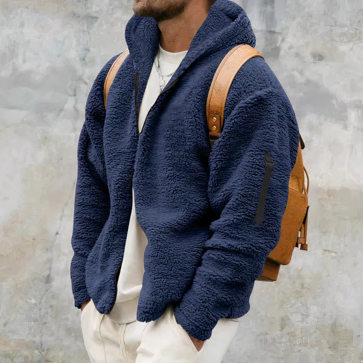 Giacca con cappuccio in sherpa da uomo - Cappotto invernale spesso con cerniera