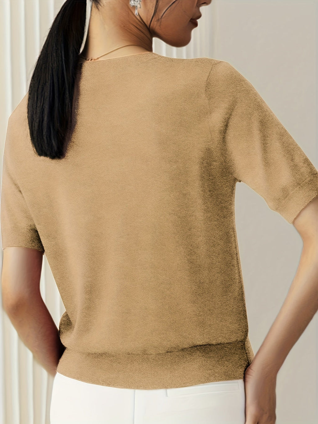 Maglietta donna a maniche corte in maglia – stile casual elegante