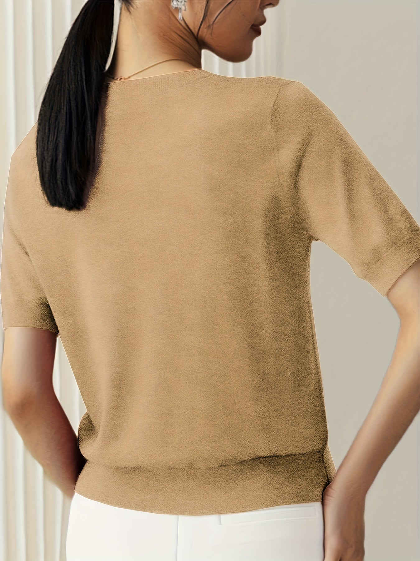 Maglietta donna a maniche corte in maglia – stile casual elegante