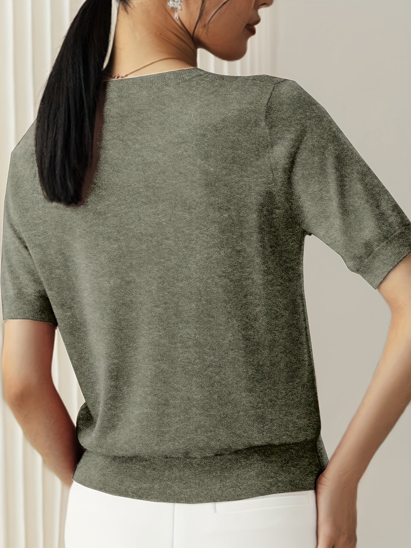 Maglietta donna a maniche corte in maglia – stile casual elegante