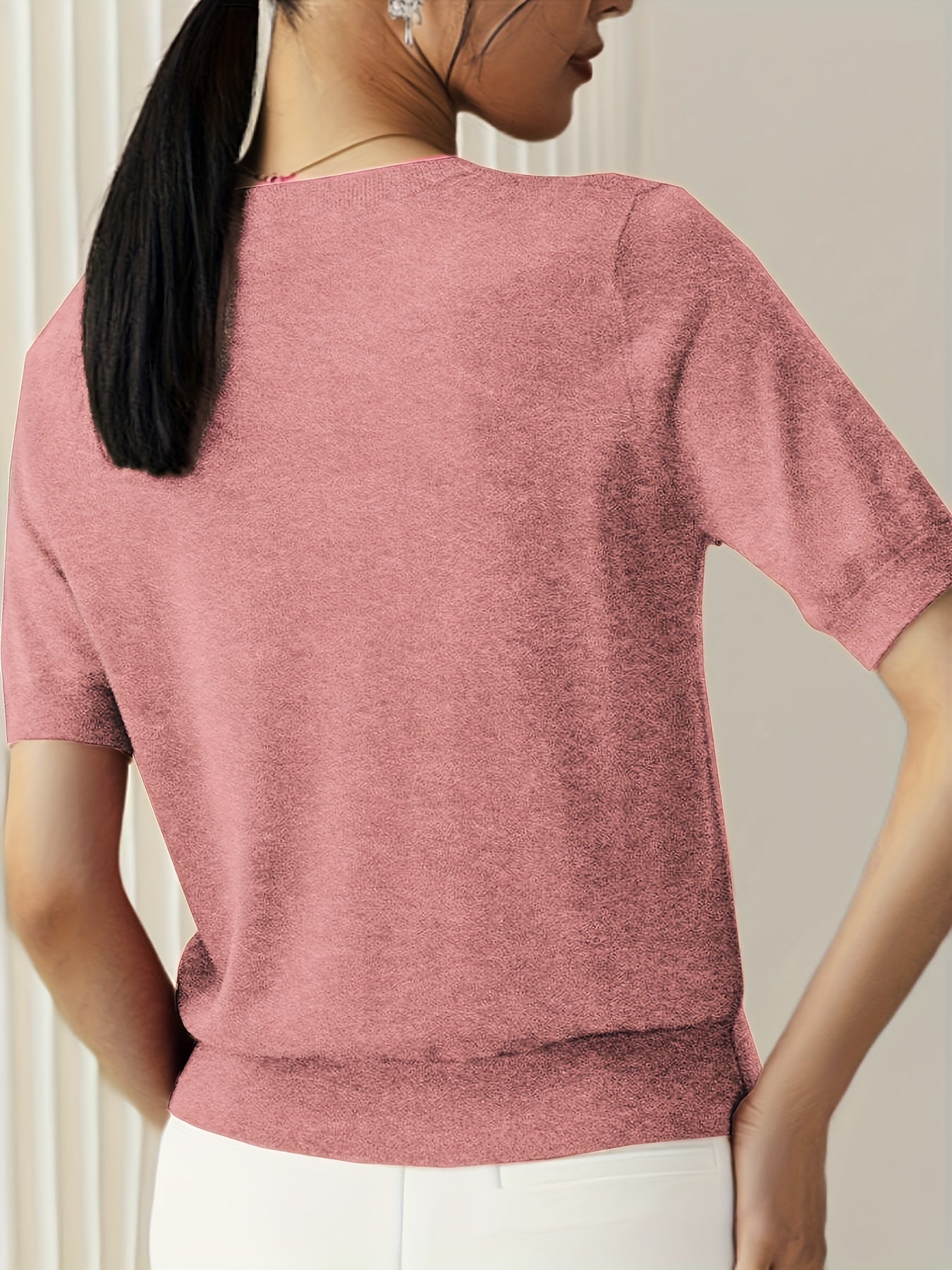 Maglietta donna a maniche corte in maglia – stile casual elegante