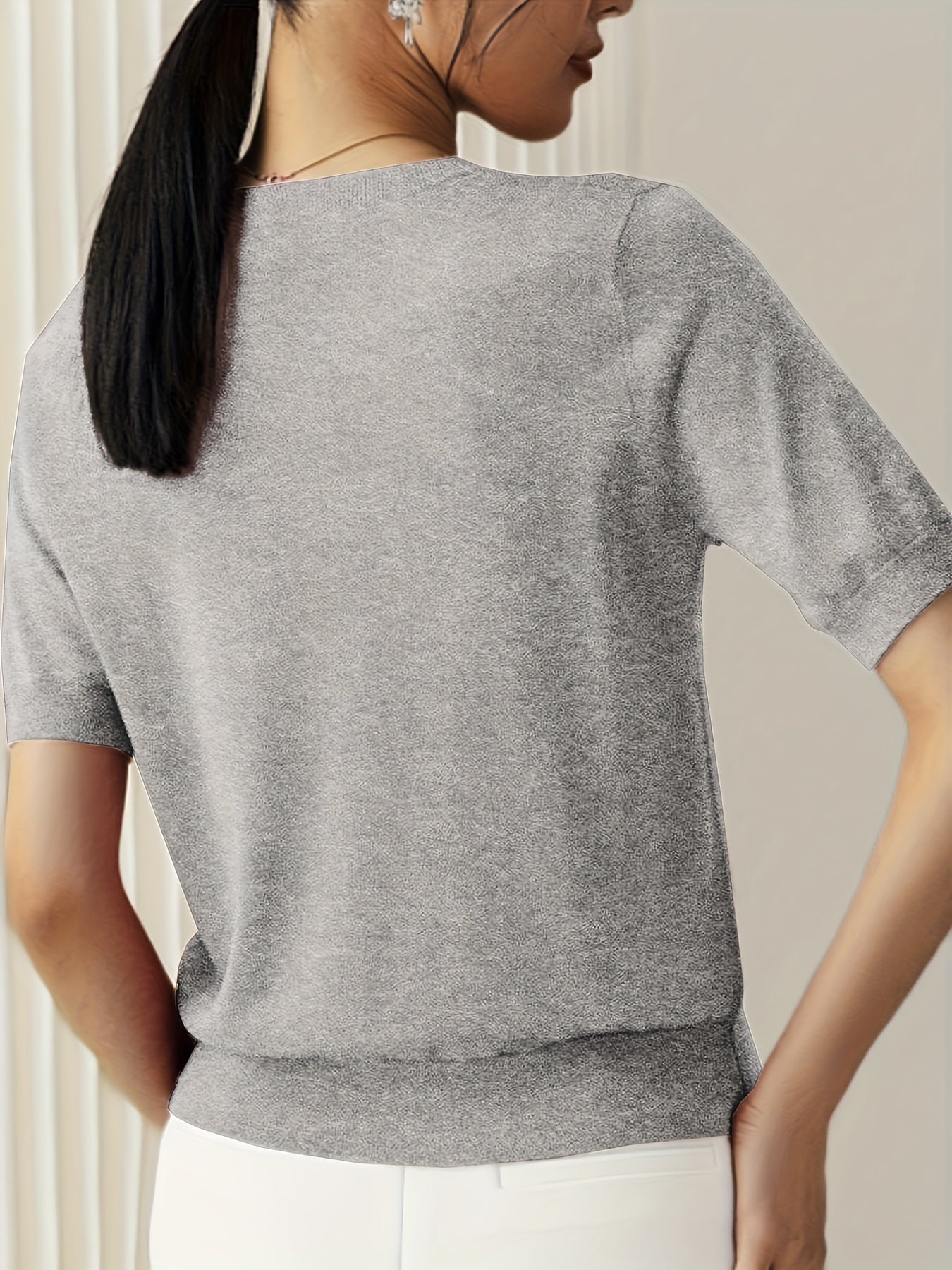 Maglietta donna a maniche corte in maglia – stile casual elegante