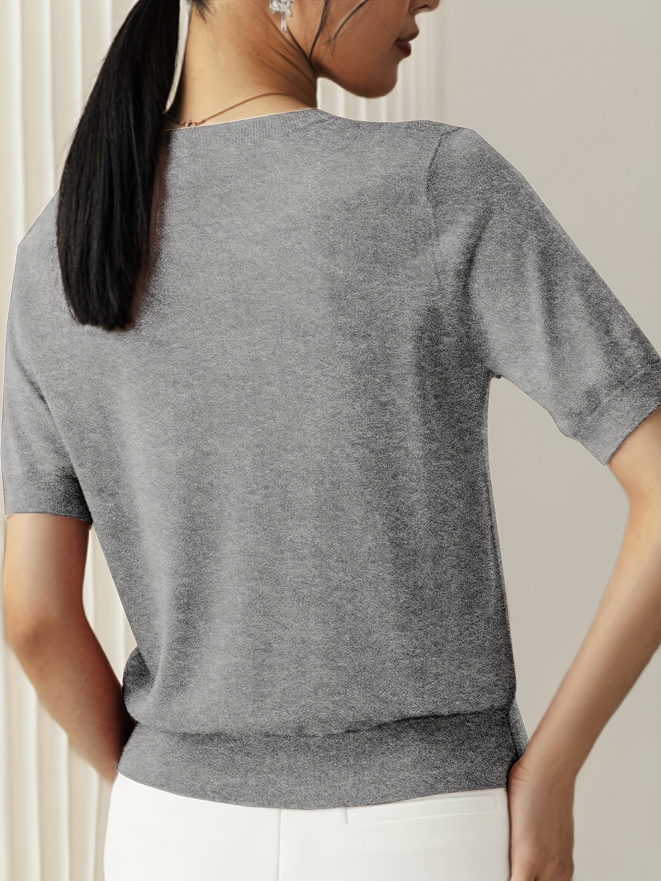 Maglietta donna a maniche corte in maglia – stile casual elegante