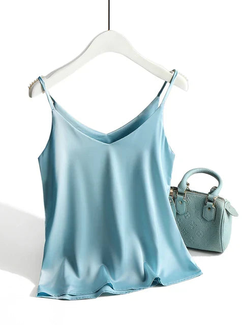 Top basic in seta da donna con spalline sottili | Canotta in raso senza maniche