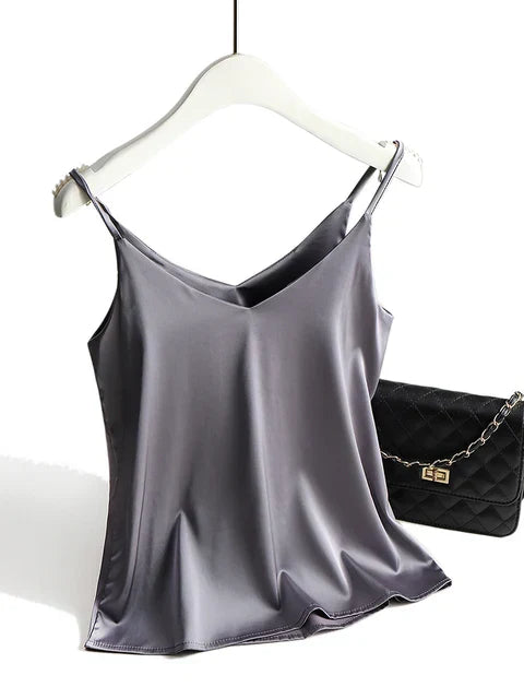 Top basic in seta da donna con spalline sottili | Canotta in raso senza maniche