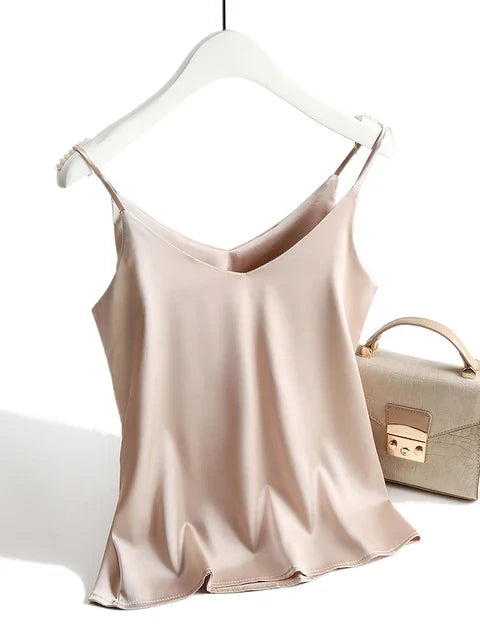 Top basic in seta da donna con spalline sottili | Canotta in raso senza maniche