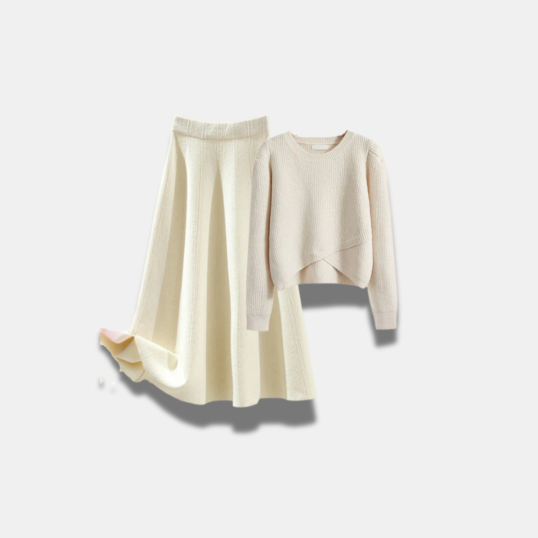 Set gonna e maglione da donna in maglia di lusso