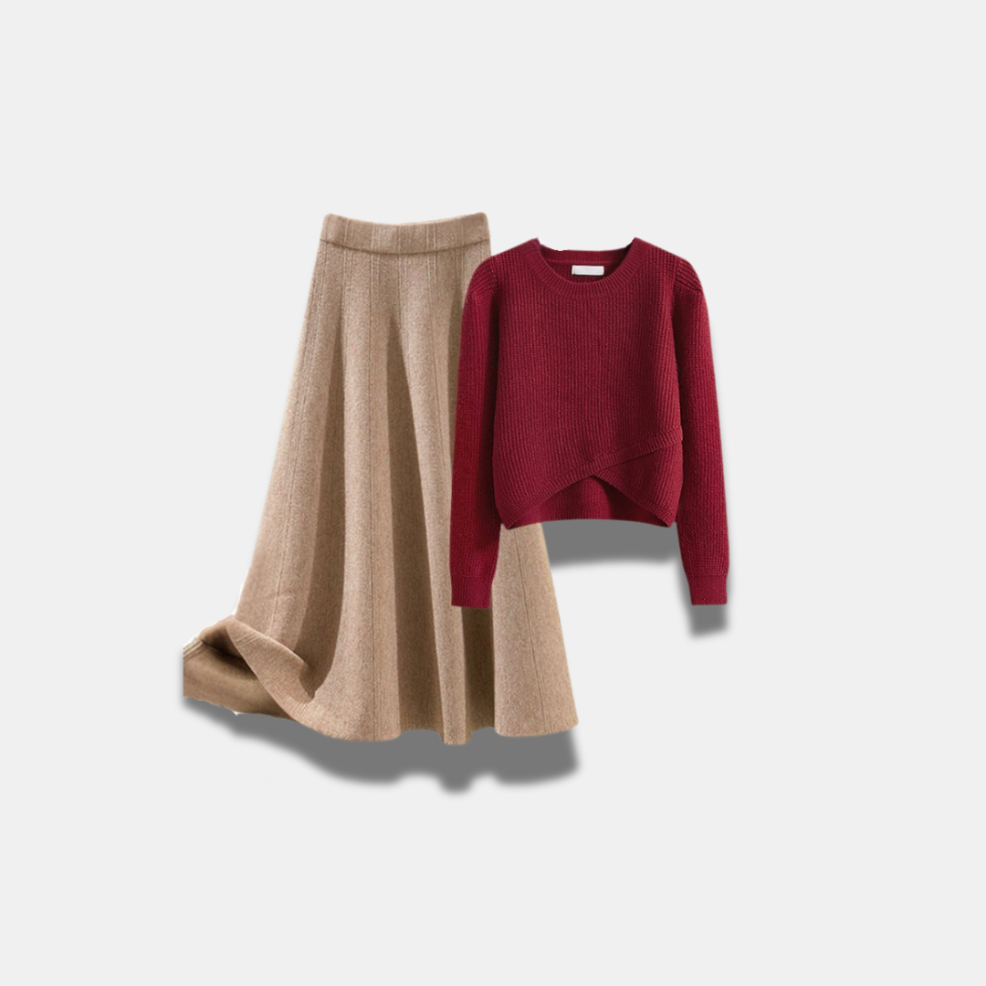 Set gonna e maglione da donna in maglia di lusso