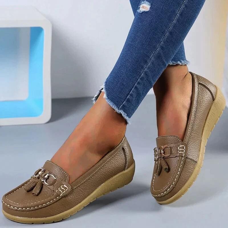 Mocassini comodi da donna - Scarpe morbide e piatte con fiocco e frange
