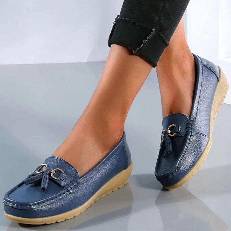 Mocassini comodi da donna - Scarpe morbide e piatte con fiocco e frange